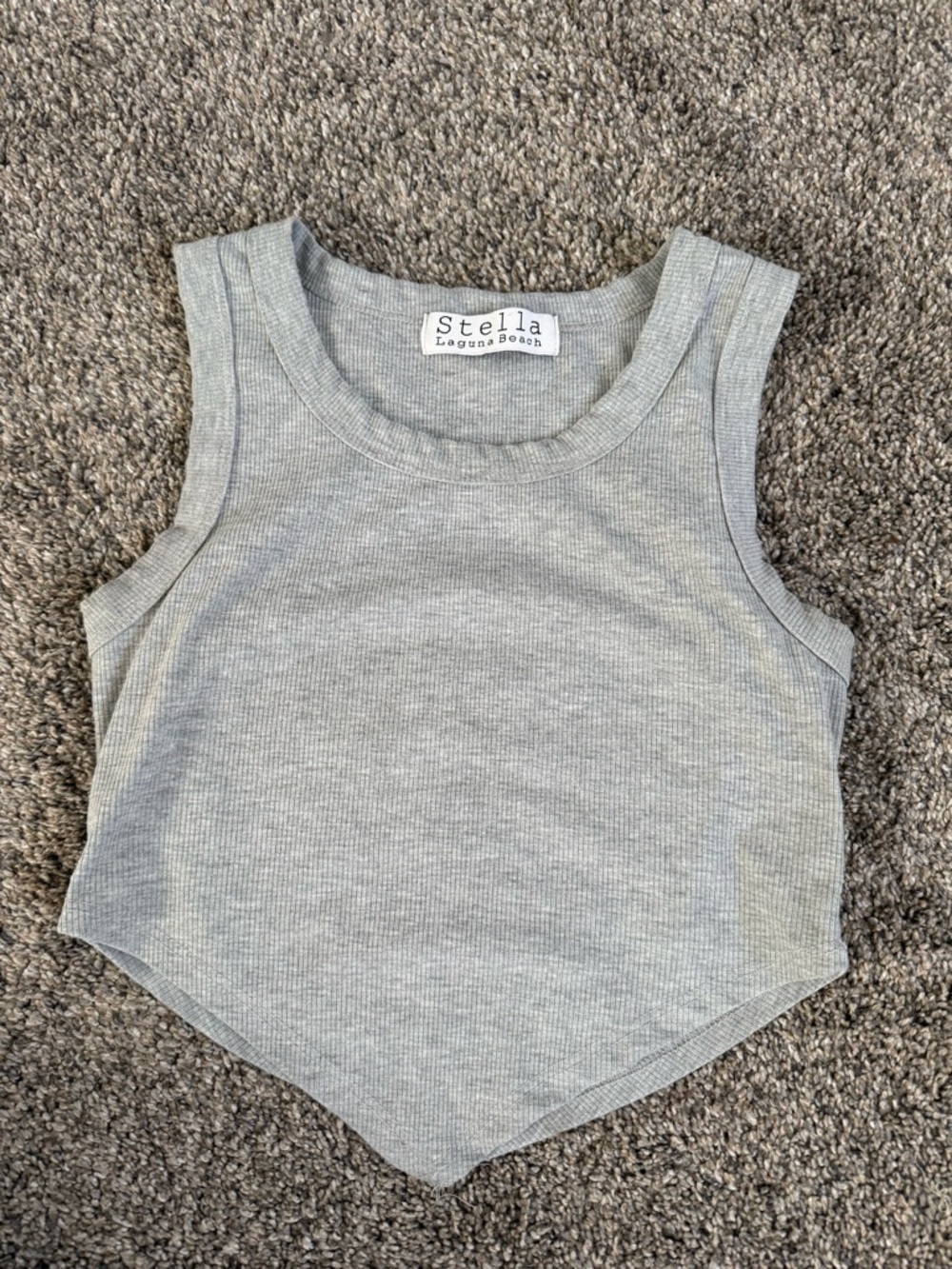 Stella Laguna Beach Light Gray Ribbed Pointed-Hem Tank